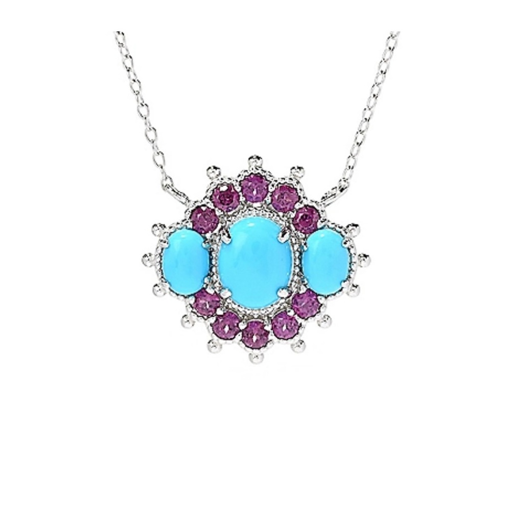 Dallas Prince Sleeping SS Beauty Turquoise and Rhodolite Garment Necklace